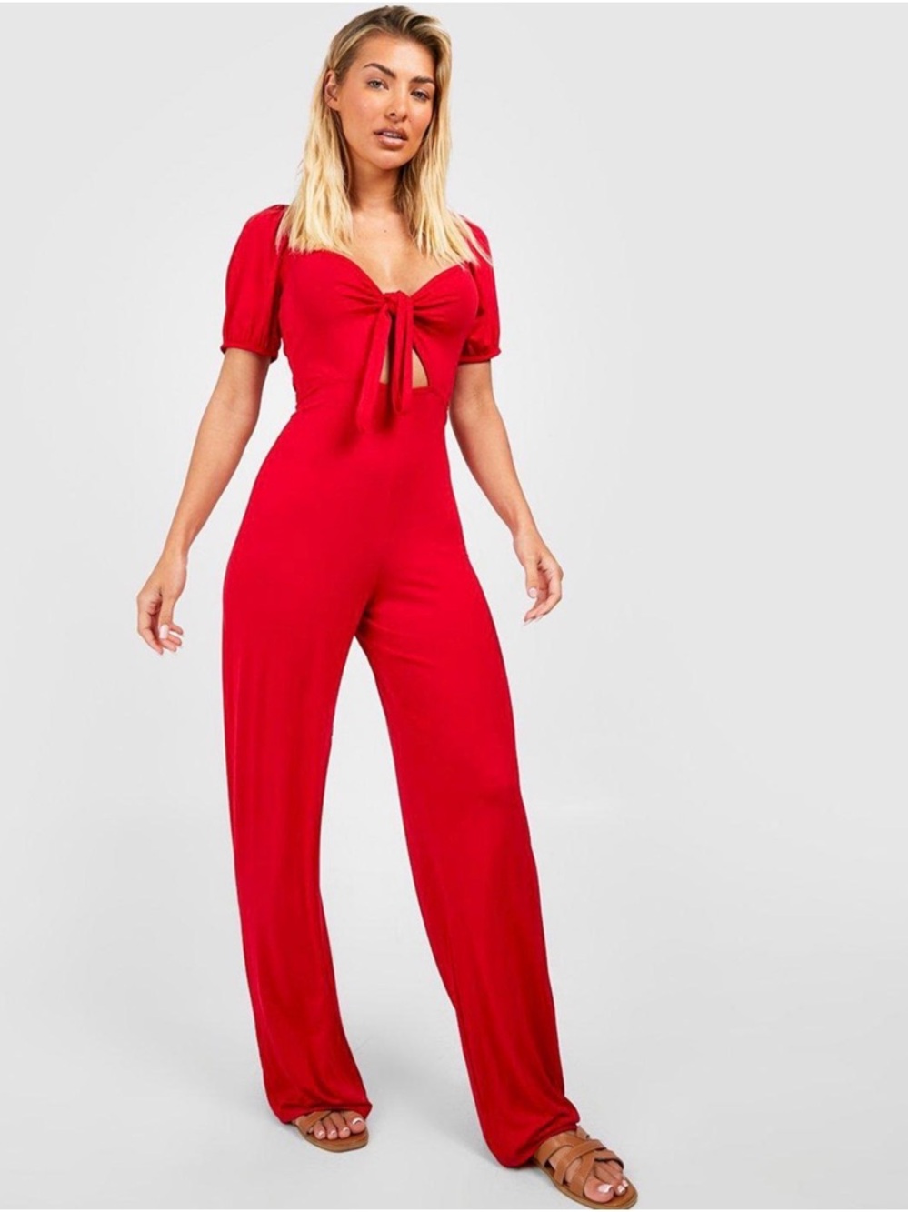 BooHoo Red Tie-Front Cutout Jumpsuit NWT